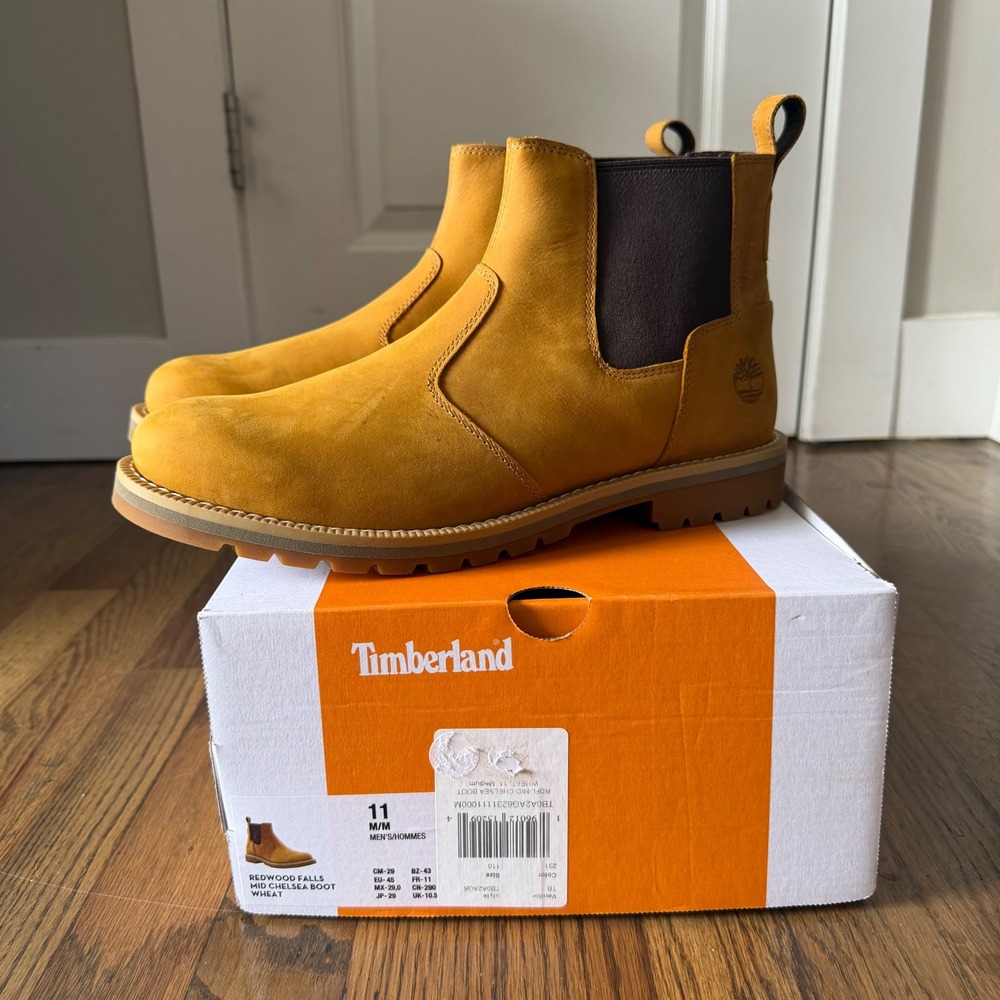 Timberland Mens Size 11 M Redwood Falls Chelsea Boots Wheat Full Grain Leather